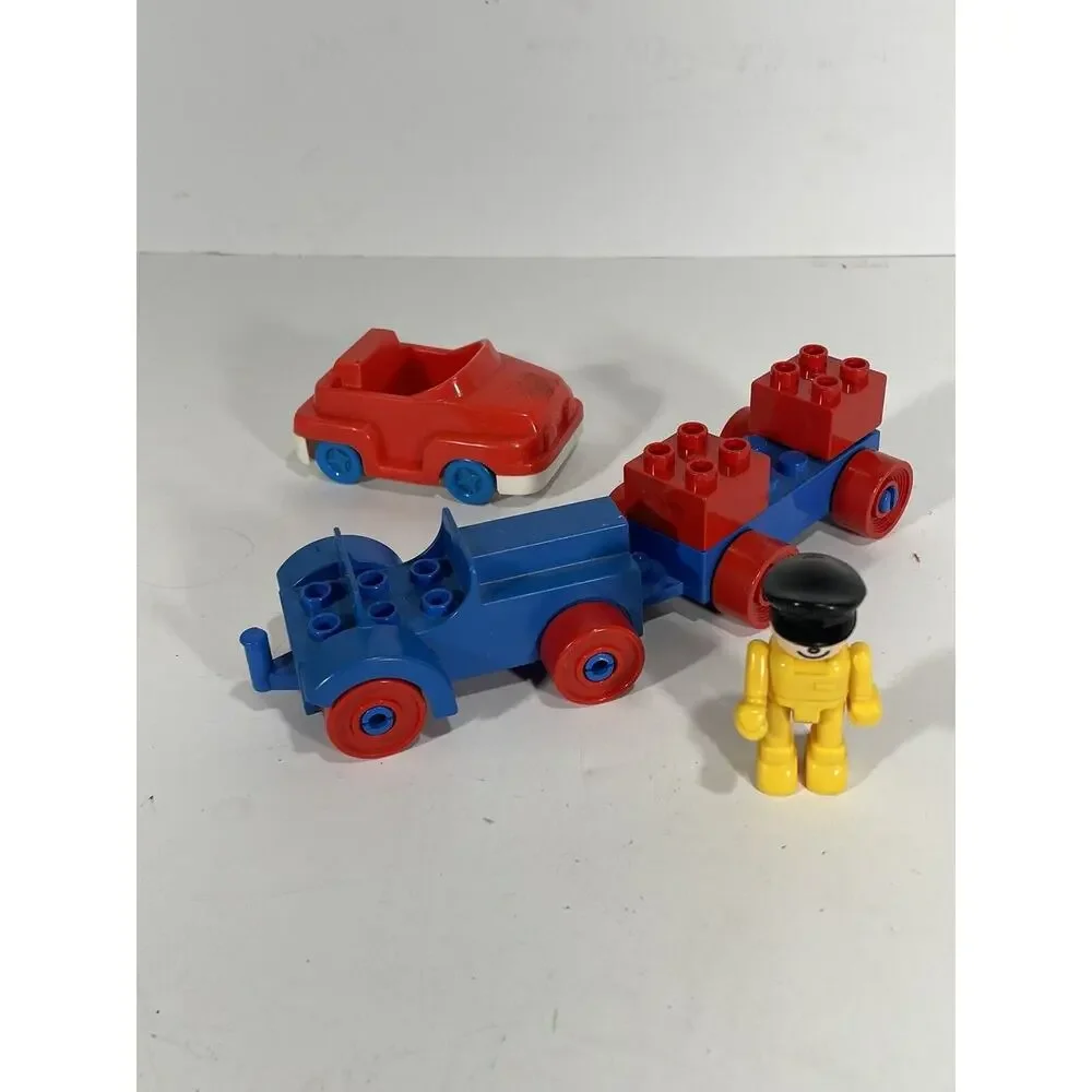 Lot 6 Vintage Illco Little People Car + Lego Train Cars + 70’s Toy Cop Black Hat